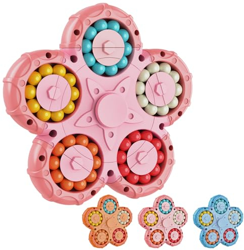 Magic Bean Rotierender Zauberwürfel Spielzeug, kreatives Fingerwürfel Puzzle für Kinder und Erwachsene, Handdreher Intelligenz Spiele Stressabbau Spielzeug Fidget Toys ab 3 Jahren(Rosa)