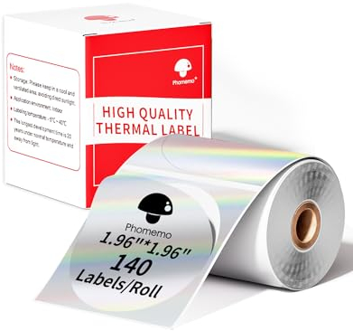 Phomemo Holographic Silver Thermal Runde Etiketten für M220 M250 M221 M120 M150 M108 M110 M421 Etikettendrucker für DIY-Logo-Design, Namensschild, 1 Rolle, 50x50mm, 140 Etiketten/Rolle