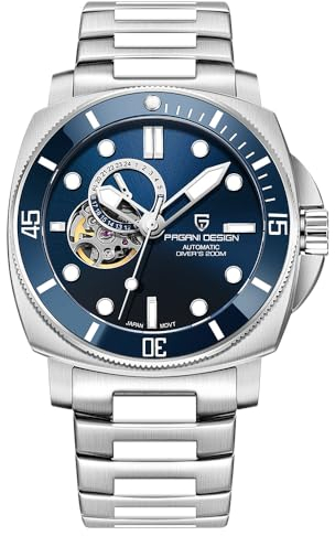 Pagani Design- Reloj Automático Hombre, Brazalete Casual Acero Inoxidable con Elegante Cristal Zafiro, Correa Nylon NH39, PD1736 (PD-1736 Banda de Acero Azul)