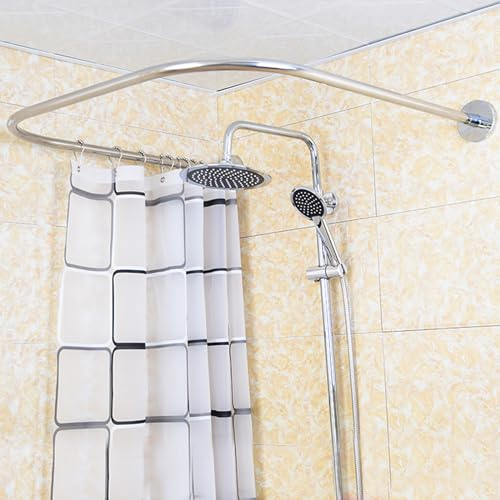 KEESUNG Tringle à rideau de douche ronde en forme de U - Sans perçage - En acier inoxydable