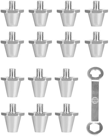 14 tacos de fútbol para Nike Puma Umbro Lotto Mizuno rosca M5 Studs de repuesto de fútbol de aluminio con llave para jugadores de fútbol (11 mm x 8 + 13 mm x 6), plateado, 8*11mm+6*13mm