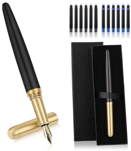 Amaxiu Luxury Wooden Fountain Pens Set, Fine Nib Wood Fountain Pen Vintage Wooden Pen with 12 2.6 mm Ink Cartridges and Gift Box for Journaling Business Office Supplies(E)