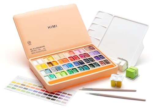 HIMI Twin Cup Jelly Gouache - Juego de pintura de gelatina, 48 colores, 12 g, diseño de gelatina, pintura no tóxica para lienzo y papel, suministros de arte para profesionales (Peach Fuzz)