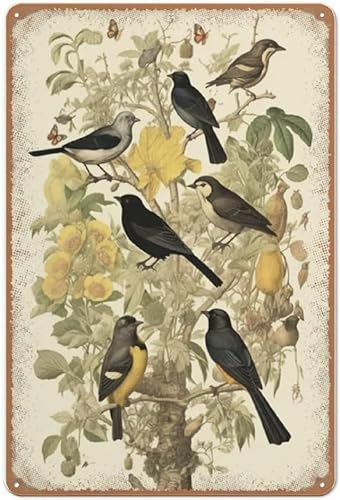 Geroclonup Vintage-Stil, Vogeldruck, Amsel-Poster, Landhaus-Wandkunst, Weißdorn-Druck, Metall-Blechschild, Wanddekoration, Männerhöhle, Bar, Heimdekoration, lustiges Schild, 20 x 30 cm