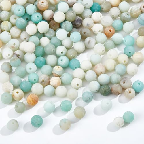 NBEADS Über 189 Stk. Natürliche Amazonit Perlen, Ungefärbte 6mm Runde Gefrostete Blume Amazonit Perlen Edelstein Perlen Stein Lose Perlen für Armband Halskette Schmuckherstellung, Loch: 1mm