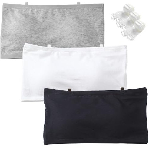 Teen Girls Strapless Bandeau Bra Seamless Underwear Tube Bra with Fixed Bust Pad and 3 Invisible Strap Bralettes for Kids 10-16 Years (3 Pack)