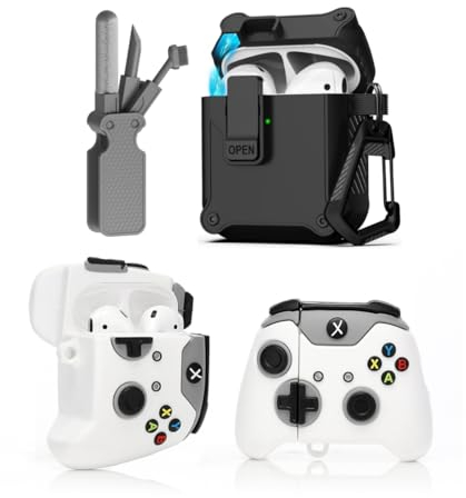 LEWOTE 3 in 1 Kompatibel mit Apple Airpods (2nd/1st Generation) Schützende Lustige Nette Fall Abdeckung mit Reiniger Kit Schlüsselanhänger (Gamepad)