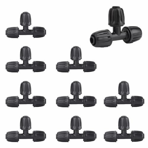 LSRVNM 10 Pcs Drip Irrigation Tee Fittings, Barbed Tee Drip Parts Locked Tee Connectors, 3 Way Drip Line Nuts Connectors for 1/2 Drip Irrigation Hose (13mm ID)