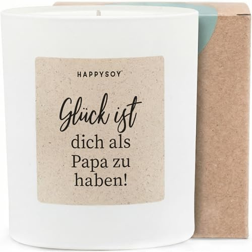 Glück ist, dich als Papa zu haben - Duftkerze mit Spruch als Geschenk für Papa, Vatertag & Geburtstag, liebevolle Geschenkidee, Kerze im Glas mit blumigem Duft