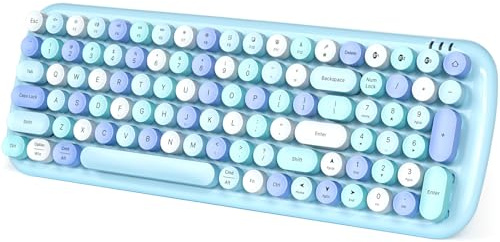 Meidosa Wireless Bluetooth Keyboard, 100-Key Mini Bluetooth Typewriter Keyboard for Mac iPad iPhone PC Laptop & Android, 3 Devices Simultaneously, Colorful Retro Round Keycaps Keyboard (Blue)