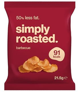 Simply Roasted - Barbecue Crisps | 24 x 21.5g Impulse Bags | Smoky & Bold | Vegan | 50% Less Fat | Under 99 Calories Per Serve | Triple Cooked for the Ultimate Crunch | Gluten & Allergen-Free