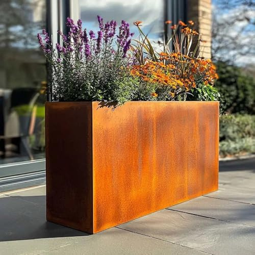 Tulipy 90cm/80cm Corten Steel Tall Trough Planter with Insert | Pre Rusted | Flatpacked | Easy To Assemble | No Fixings Needed (L80cm x W30cm x H60cm)