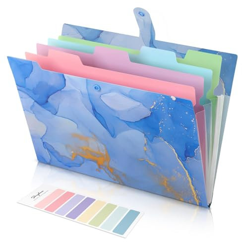 SKYDUE Ordnungsmappe A4, Mappe Mit Fächern, Dokumentenmappe A4 Mit Etiketten, Postmappe Mappen Ordnersystem, Fächermappe A4 Für Zuhause, Büro, Schule Und Auf Reisen (Marmorblau)