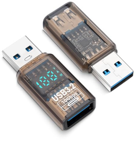 Seminer Adaptador USB 3.2 (2 Pack) Macho a Hembra Con Pantalla Digital Transparente, 10Gbps Expansión Para PC, Portátil