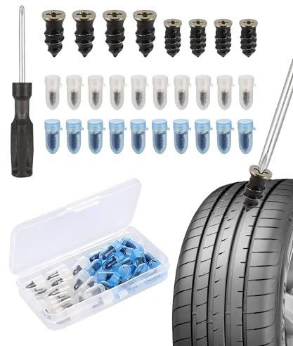 Flaconi 30PCS Kit Riparazione Pneumatici Moto,Kit Foratura Moto,Kit Riparazione Pneumatici Auto,Ripara Gomme Auto,Kit Foratura Auto,Ripara Gomme Moto,Kit Riparazione Pneumatici per Moto Camion Bici