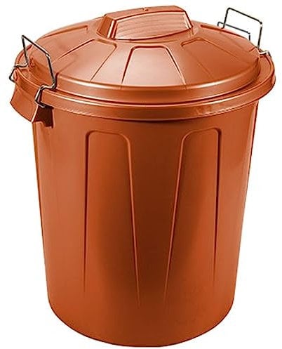 Tradineur - Cubo de Basura con Tapa y Asas metálicas, contenedor de residuos de plástico, Papelera, Reciclaje, Industrial, Fabricado en España (Marrón - 100 litros - 74,5 x 52 cm)
