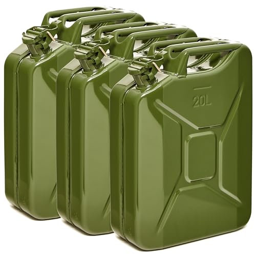 BW® Lot de 3 bidons de carburant en métal - 20 l - Vert olive - RAL 6003 - Certifié TÜV et homologation ONU - Fabriqué en Europe