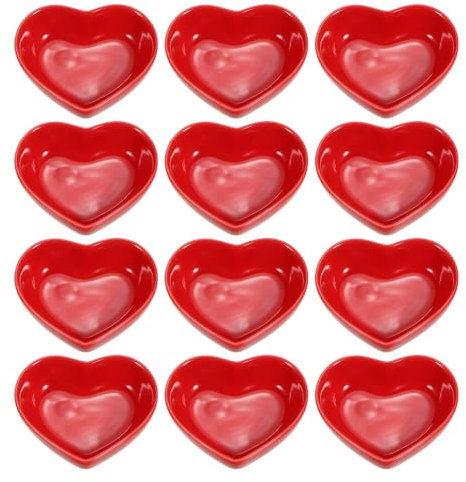 sourcing map Set di 12 ciotole laterali in ceramica a forma di cuore, 7,6 cm, mini piatti per antipasti, condimenti per cucina, casa, matrimoni, feste, ristoranti