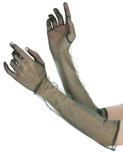 Lnngub Women's Sheer Gloves Green Mesh Gloves Mesh Tulle Gloves Long Sheer Gloves Stretchy Sheer Party Opera Gloves 20'' Elbow Length Green Gloves for Wedding Bridal Dance Party