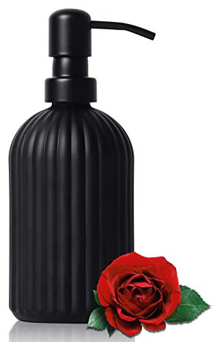 Qudubuy Glass Soap Dispenser with Rustproof Pump, 13.5oz/400ml Refillable Liquid Hand Soap Bottle for Kitchen, Bathroom, Laundry Room, Countertop (Matte Black)