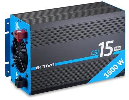 ECTIVE - Wechselrichter 12V auf 230V CSI PRO 15-1500W reine Sinuswelle - Offgrid-Spannungswandler DC/AC Strom mit USB, Überlast- & Überhitzungsschutz, NSV & USV Funktion & Batterieladefunktion bis 30A