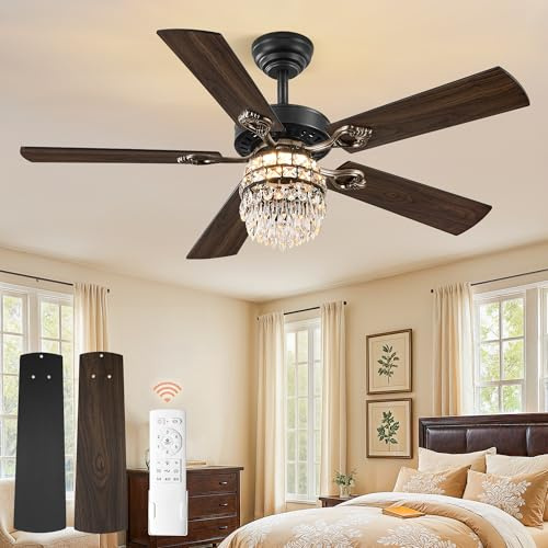 Fanbulous 48 Inch Crystal Chandelier Fan with 22w LED, Illuminated Fan Ceiling Fan, Dimmable, 3CCT, 6 Speed, Silent DC Motor, Ceiling Fan Chandeliers, Modern Ceiling Fans for Bedroom
