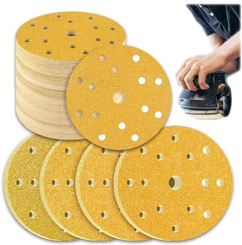 Jiavlyx 40 Pièce Disques Abrasifs, Papier Abrasif, 150 MM Ronds Papier Abrasif,15 Trous Kit De Ponçage,10 × 40/60/80/100 Grain, Pour Poncer, Polissage, Dérouillage,pour Ponceuse Excentrique