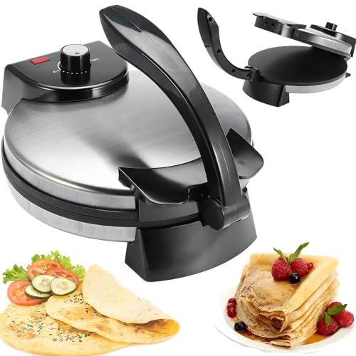 1800W Electric Roti Maker – 10-Inch Non-Stick Chapati & Tortilla Machine with Adjustable Temperature, Double-Sided Heating for Pizza, Pita, Quesadillas & More