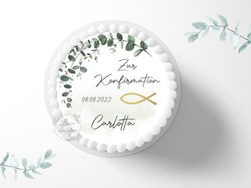 Tortenaufleger zur Konfirmation mit Wunschname & Datum personalisierbar, ⌀20cm Zuckerbild, Deko für Kuchen, Foto für Torten, Fondant 0010KF