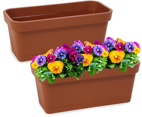 PECZEKO Set di 2 fioriere in plastica, fioriera per fiori ed erbe aromatiche, vaso da balcone, vaso da balcone, in terracotta, ø 40 cm