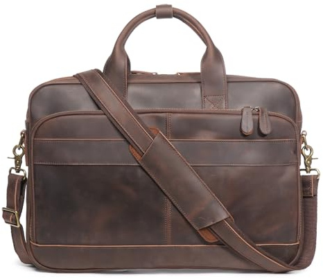 LEATHFOCUS Leather Briefcase for Men 17Inch Laptop Messenger Bags Business Travel Handcrafted Laptop Bag with YKK Zipper Gift