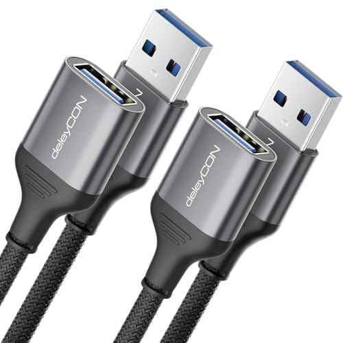 deleyCON 2x 3,0m USB 3.0 Verlängerungskabel 5Gbps Verlängerung (A-Stecker auf A-Buchse) Aluminium Stecker + Nylon Kabel Datenkabel für Tastatur, Kartenlesegerät, Drucker, Scanner, Kamera usw.