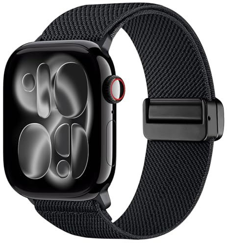 Mastten Waterproof Sport Bands Kompatibel mit Apple Watch Armband 44mm 45mm 46mm 49mm 42mm - Elastisches Magnet Band für Apple Watch 11 Armband with iWatch SE Series 11 10 9 8 7 6 5 4 Ultra, Schwarz