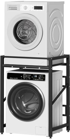 Washer Dryer Stand Stacking Kits, Height Adjustable Tumble Dryer Stand Stacking Kits with 250KG Load Capacity, Over Washer Storage Rack Unit for Front Loader Washing Machines (Black)