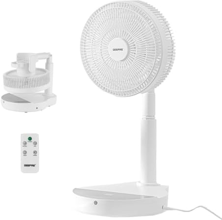 GEEPAS 10 Inch DC Folding Fan - Portable Folding Desk Fan with Remote Control Oscillation – 12 Speed, 8 Hour Timer, Quiet Fan – Foldaway Stand Table Fan with Adjustable Height (Renewed)