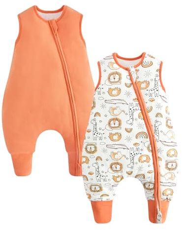 WYTbaby Sacco nanna con piedi, 1,5 TOG, confezione da 2 pezzi, caldo sacco a pelo per tutto l'anno, in cotone, per neonati e bambini e bambine, 6 mesi e 6 anni, Leone arancione, 2–3 Jahre