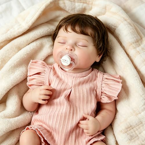 MIAISHUVO Reborn Baby Dolls 20 Inch Sleeping Realistic Babies Doll | Real Life Baby Dolls Cute Brown Hair Asleep,Full Body Vinyl,Gifts for Kids Age 3+