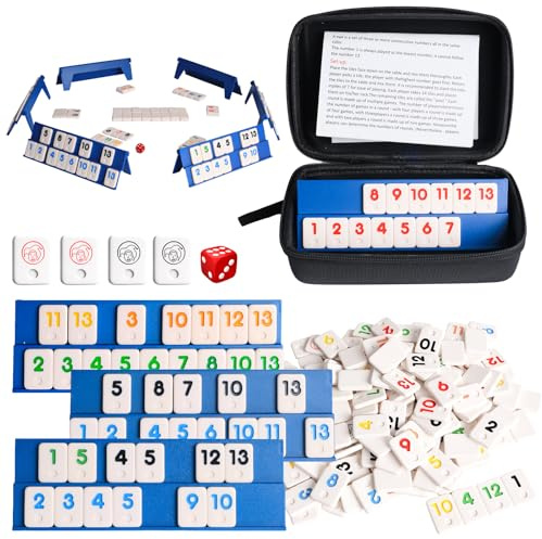 Rummy Cup Original, Mini Rummy Spiel in Reisegröße mit Kordelzug Aufbewahrungsbeutel für Erwachsene , 160 Steine, Rummy Cup Brettspiel für 2-6 Spieler, Mit 6 Spielständer , 1 Würfel Brettspiele