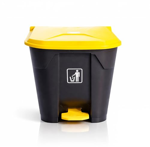PAMEX - Papelera de Plástico con Pedal, 40L, Color Gris Oscuro con Tapa Amarilla, Alta Resistencia
