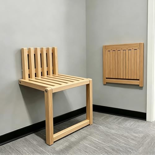 DHNDSDP H35/42 cm Klappstuhl für Den Hausgebrauch zur Wandmontage Belastbarkeit 150kg Klapphocker Aus Massivholz zur Wandmontage mit Beinstütze Um 90° Klappbar 4 cm Dick Verbreiterte Sitzfläche