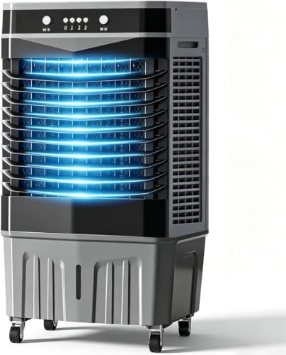 Climatizador Evaporativo Industrial Portátil Humidificador Enfriadores para Naves Locales 55L 3 Velocidades Oscilación 120° Aire Acondicionado Portátil Sin Tubo Exterior 4 Packs Hielo 45*35*90cm