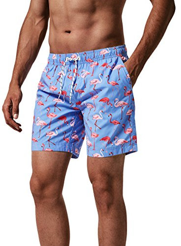 MaaMgic Pantaloncini da Bagno da Uomo Asciugatura Veloce Costume da Bagno per Surf sulla Spiaggia Multi-funzioni Allenamento casa con Fodera in Mesh, Fenicottero Blu, XL