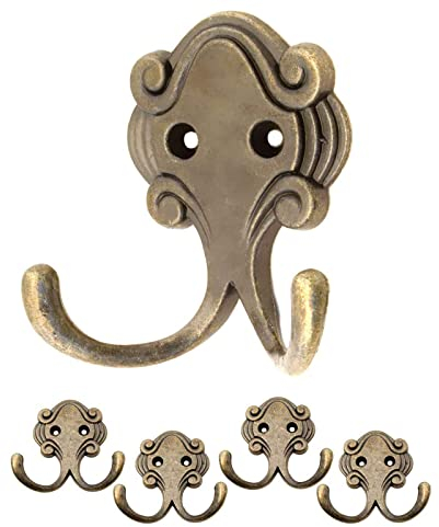 Bocotoer Antik Doppel-Haken Kleider-Haken Garderoben-Haken Bronze Design Vintage Handtuch-Haken Messing Retro Packung mit 4 Stück