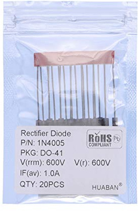 HUABAN 20 pièces 1N4005 Diode de redressement 1A 600V DO-41 (DO-204AL) Axial 4005 1 Amp 600 Volt