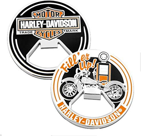 Harley-Davidson Fill'er Up Bar & Shield Metal Challenge Coin Bottle Opener, 2 in