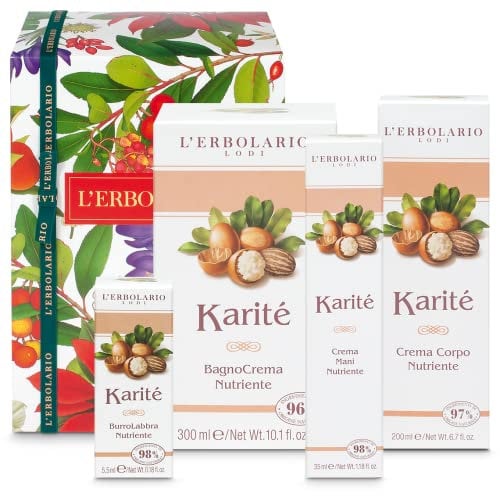 L' Erbolario - KARITE' PURO - Confezione regalo in scatola originale (bagnoschiuma, crema corpo, crema mani, burro labbra)