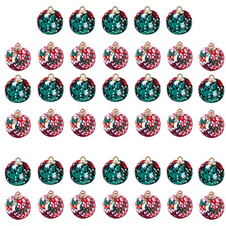 40 Stück Weihnachtsstoff-Kugel-Anhänger, Weihnachtsschmuck-Anhänger, Weihnachtsarmband-Charm, grüne und rote Kugel, Weihnachts-Charm-Anhänger, Weihnachts-Bastel-Charms