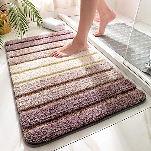 LNXSESN Badteppich Cremeweiße Streifen Badvorleger Flauschig Mikrofaser Badematte rutschfest Duschvorleger Schnelltrocknend Badezimmerteppich Waschbar Badematten Bathroom Mat 40x60cm