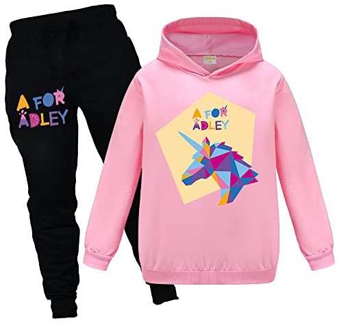 OAIXIUR Adley YouTube Merch Trainingsanzug Hoodie & Jogger 2 Stück Mädchen Outfit, hellrosa, 7-8 Jahre