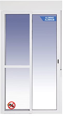 Ventanastock Puerta Balconera Aluminio 1200x2185 Corredera 2 hojas con persiana de PVC y mosquitera (marco y cajón persiana en kit)